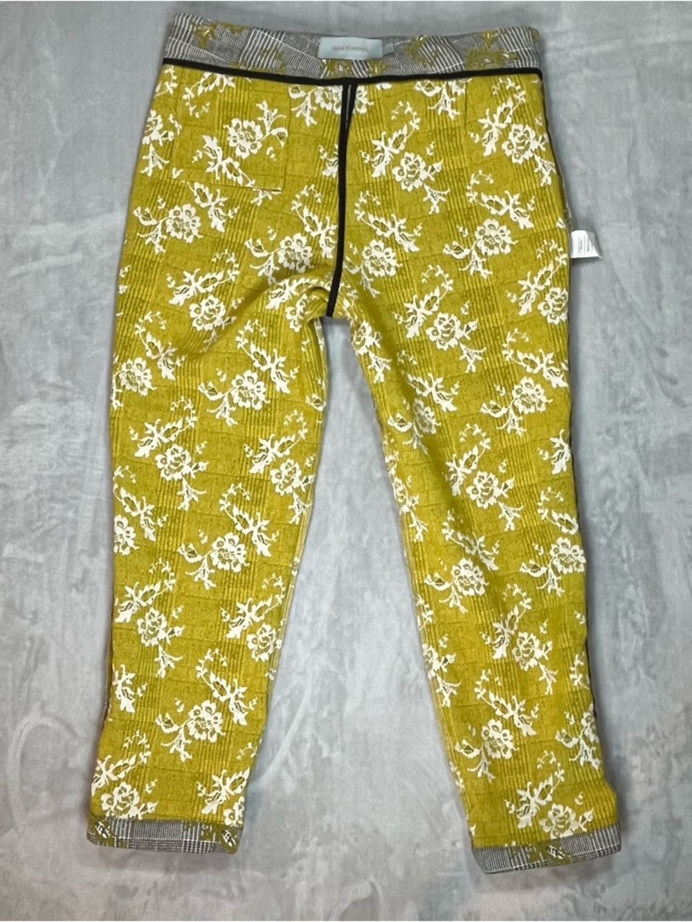 Silvia Tcherassi Yellow & Gray Plaid Floral Trousers - Picture 11 of 13